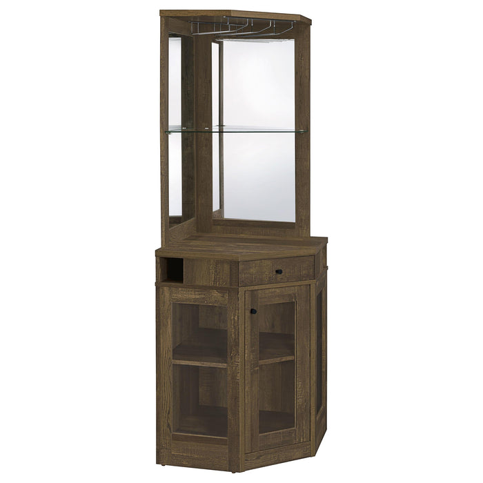 Alviso Corner Bar Cabinet with Stemware Rack Rustic Oak image