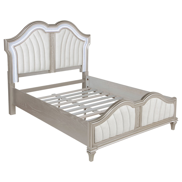 Evangeline Tufted Upholstered Platform Bed Ivory and Silver Oak image