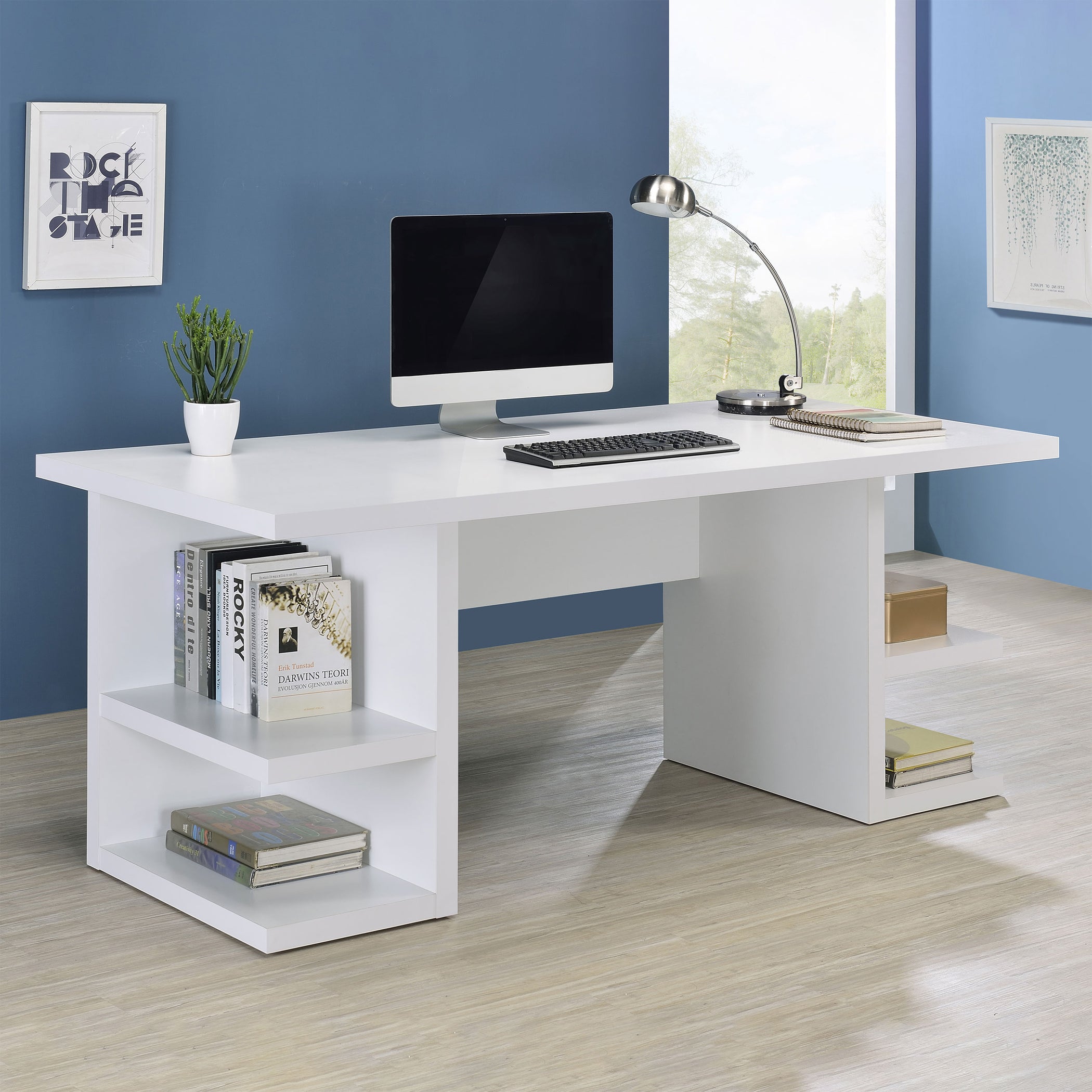 Alice Writing Desk White with Open Shelves — Outlet City Furniture