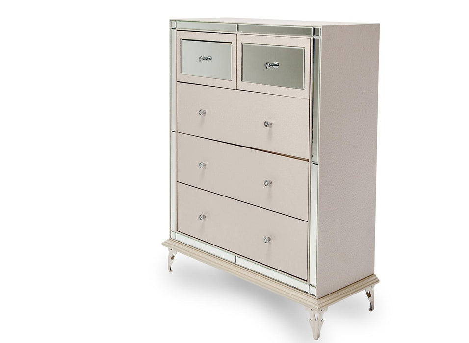 Hollywood Loft Upholstered 5 Drawer Chest In Frost