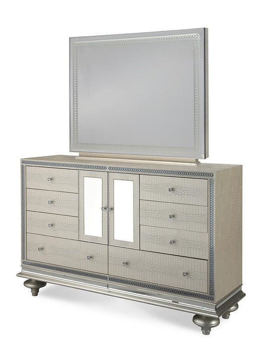 Hollywood Swank Upholstered Dresser In Crystal Croc