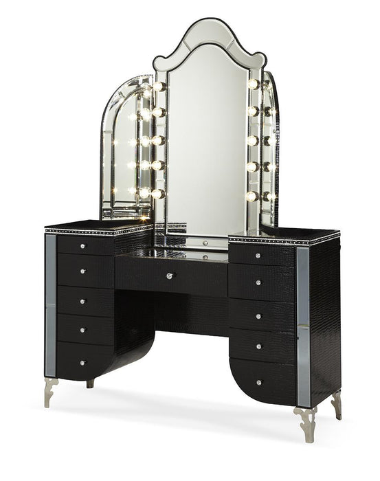Hollywood Swank Vanity Mirror In Black Iguana