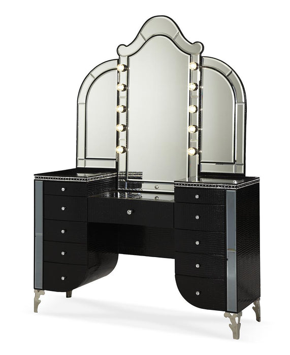 Hollywood Swank Vanity Mirror In Black Iguana