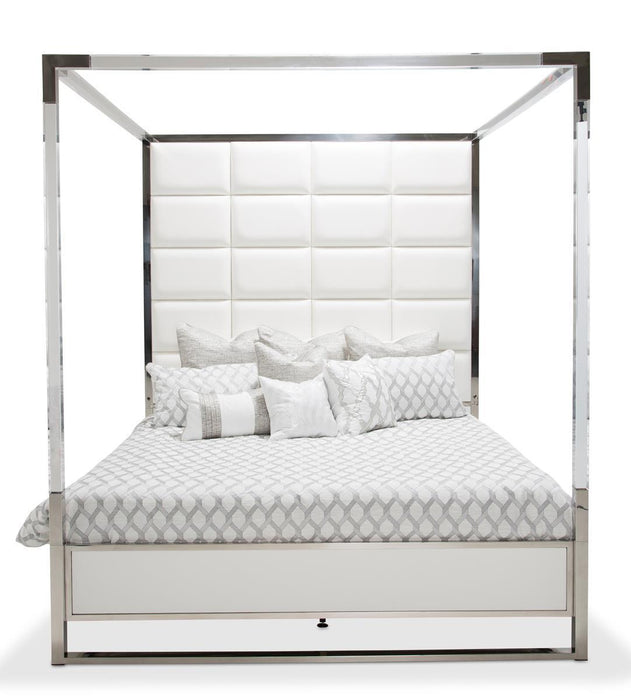 State St Queen Metal Canopy Bed In Glossy White