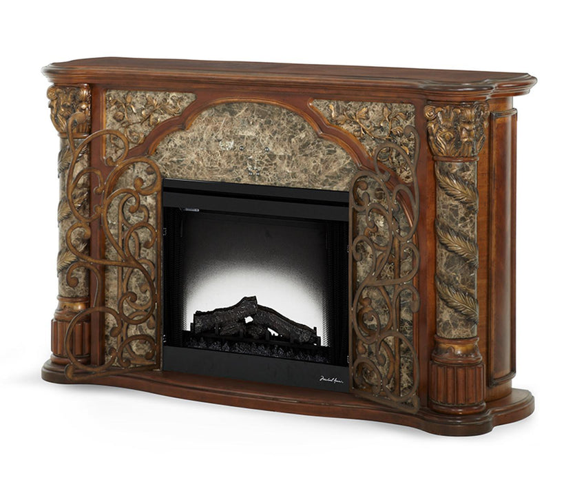 Villa Valencia 2Pc Fireplace W/Insert W/Heater And LED Lights In Classic Chestnut