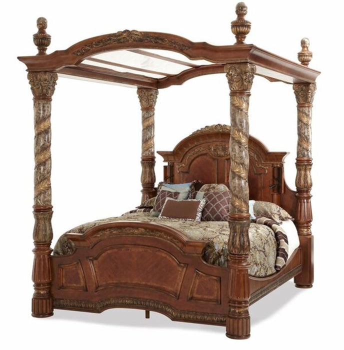 Villa Valencia King Poster Bed With Canopy In Chestnut