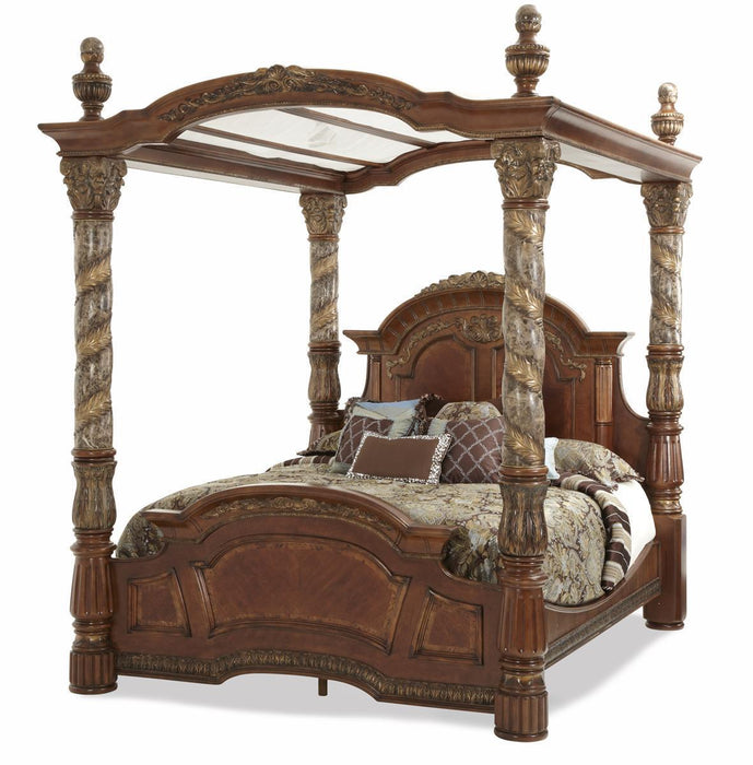 Villa Valencia King Poster Bed With Canopy In Chestnut