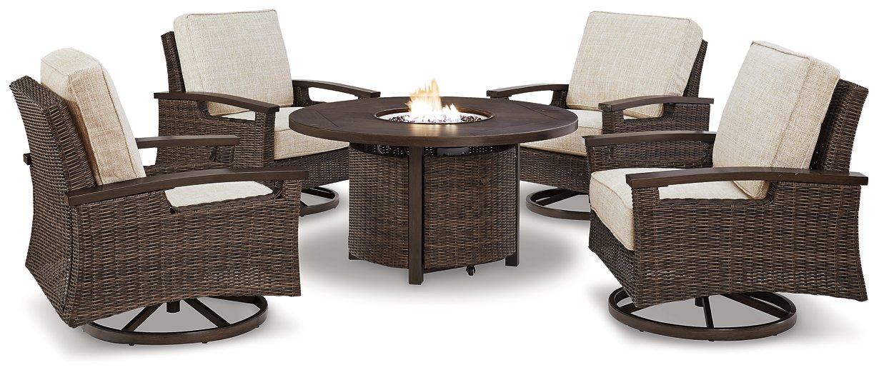 Paradise Trail Paradise Trail Fire Pit Table With 4 Nuvella Swivel Lounge Chairs