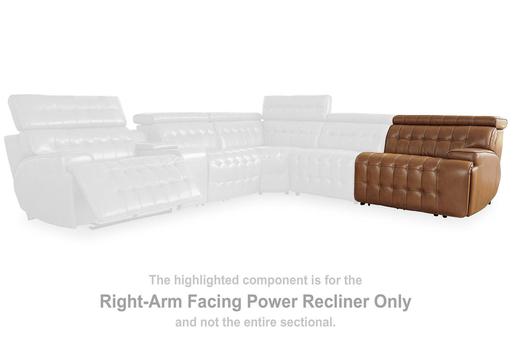 Temmpton Dual Power Leather Reclining Modular Loveseat With Console