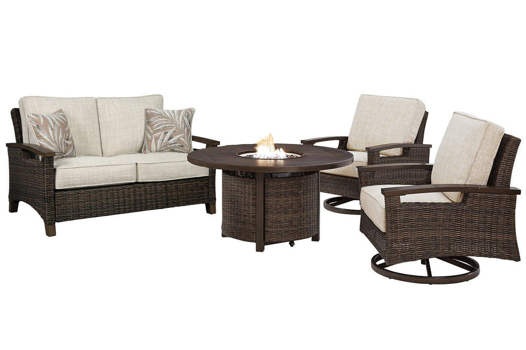 Paradise Trail Outdoor Loveseat, Lounge Chairs And Fire Pit Table