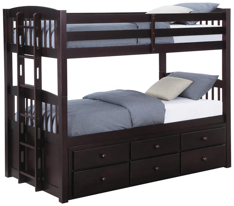 Kensington Twin Over Twin Bunk Bed with Trundle Cappuccino