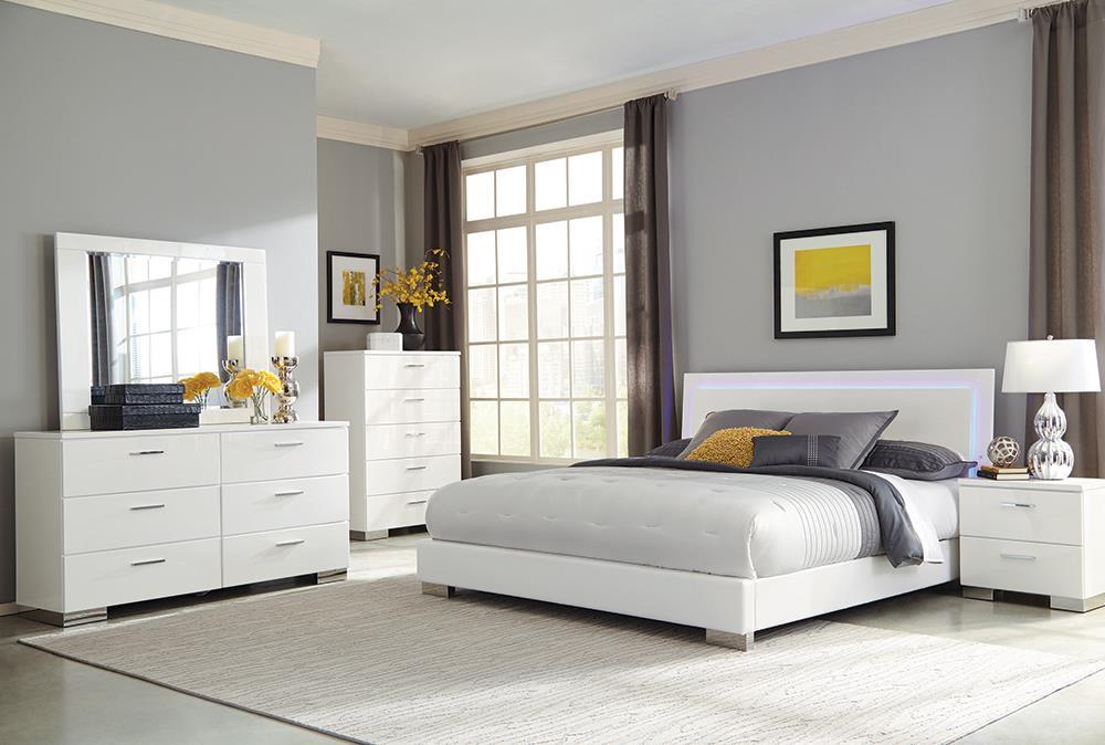 Felicity California King Panel Bed With LED Lighting Glossy White