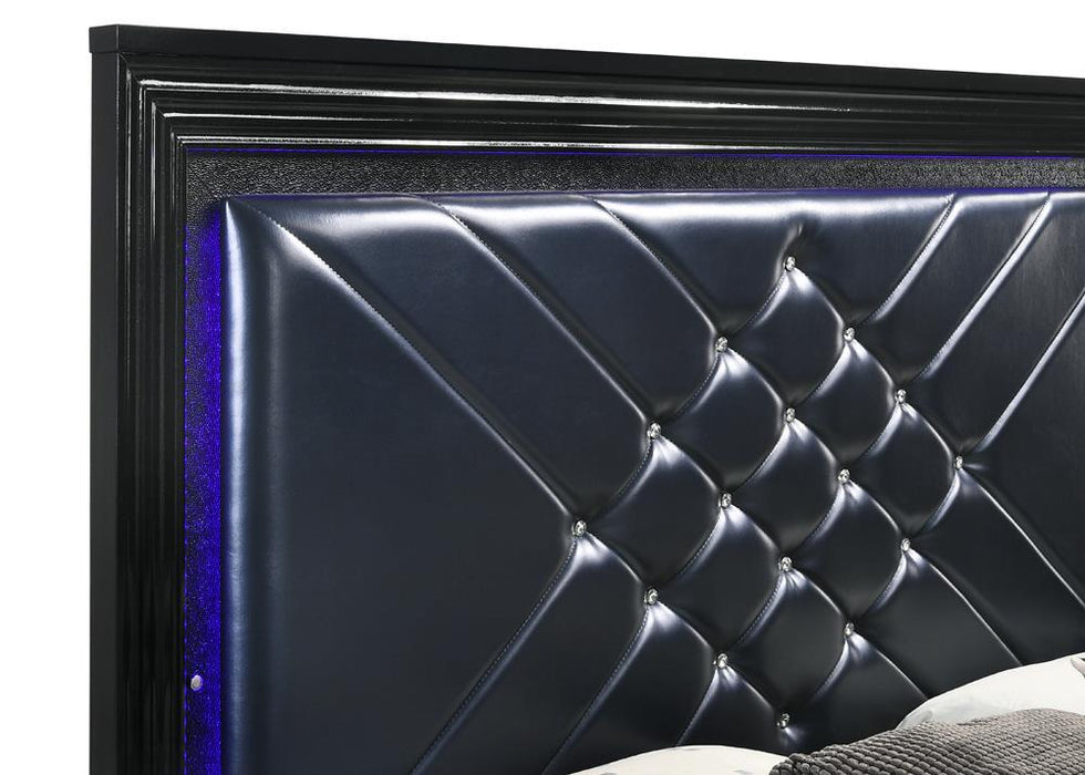 Penelope Queen Bed With LED Lighting Black And Midnight Star