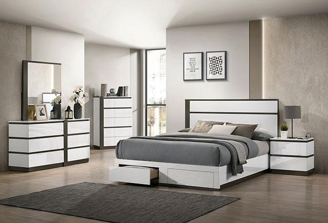 BIRSFELDEN E.King Bed W/ Drawers, White