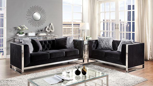 EVADNE Loveseat W/ Pillows, Black