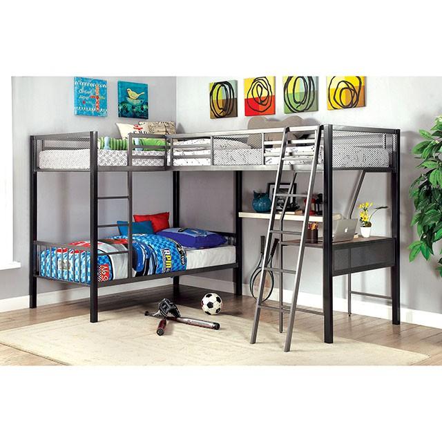 BALLARAT Silver Triple Twin Bunk Bed W/ Desk