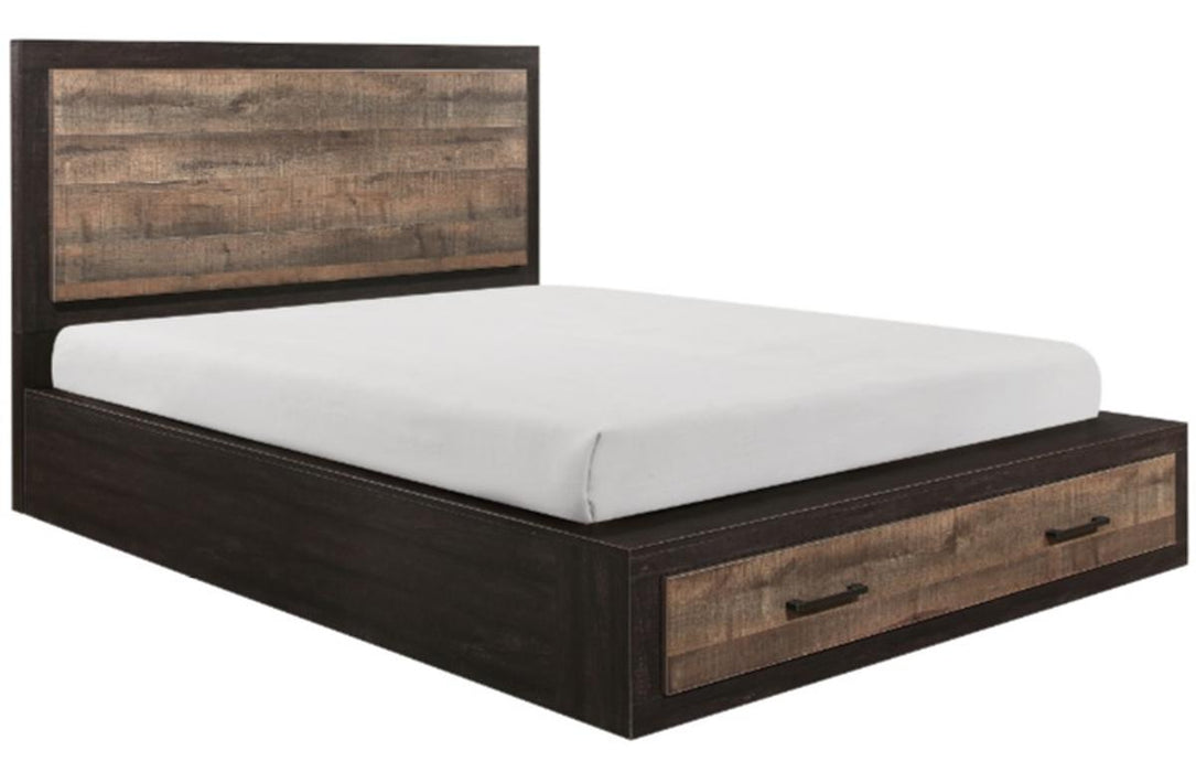 Miter Queen Platform Bed with Footboard Storage in Rustin Mahogany & Dark Ebony 1762-1*