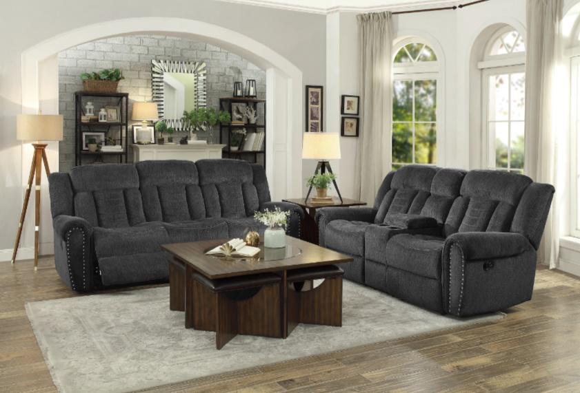 Nutmeg Double Reclining Loveseat in Charcoal Gray 9901CC-2