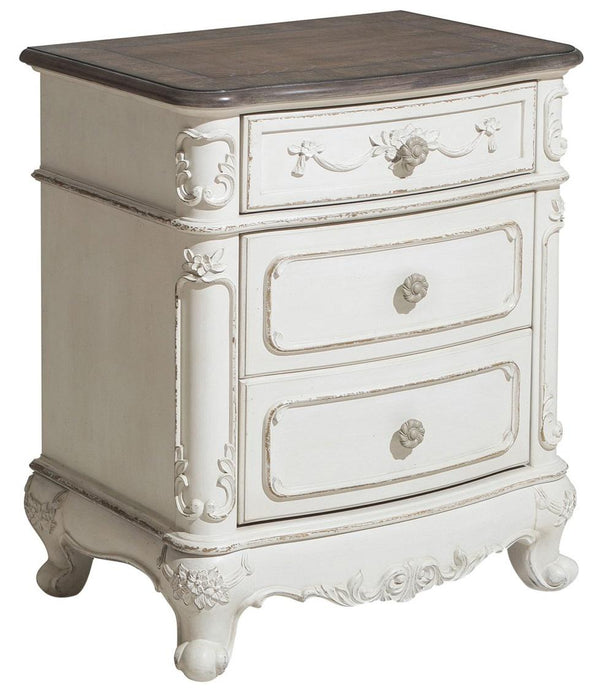 Cinderella Night Stand in Antique White with Grey Rub-Through