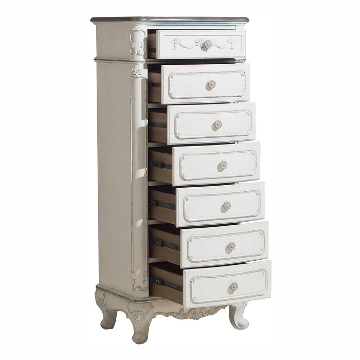 Cinderella 7 Drawer Tall Chest Antique White with Grey Rub-Through